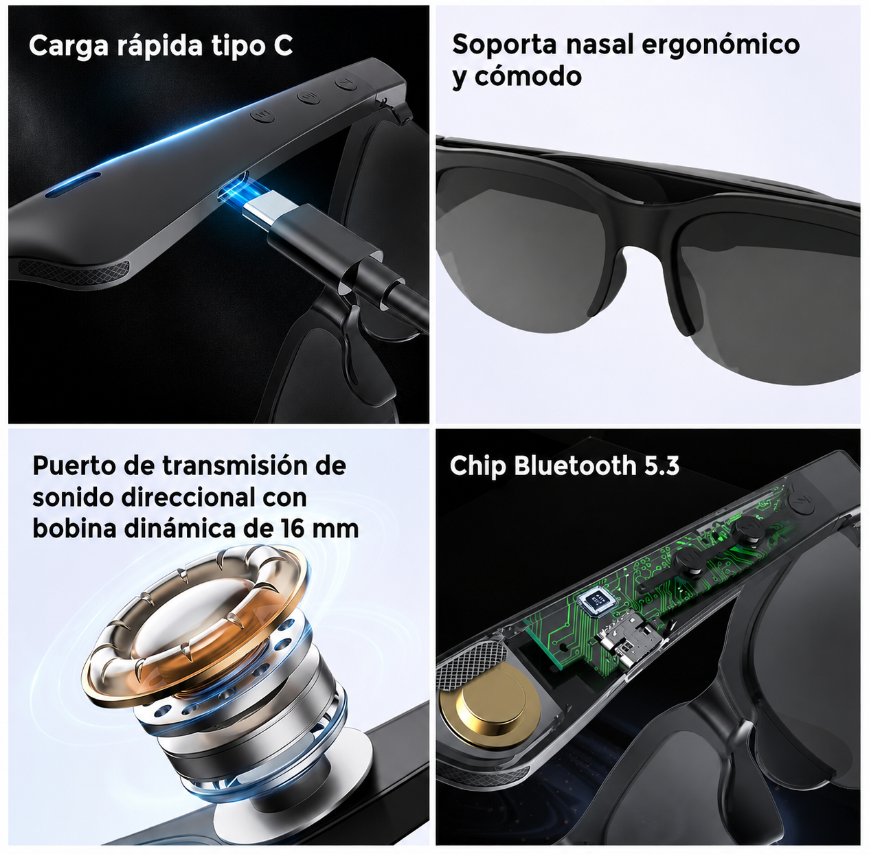 Gafas Inteligentes AI con Traducción en Tiempo Real | Bluetooth 5.3 | Audio HD | Protección UV400